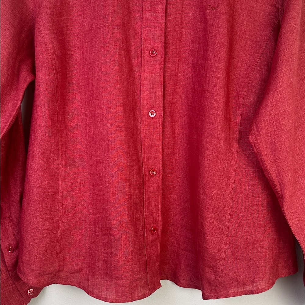 Faconnable !00% Linen Red Button Down Shirt Long Sleeve Collared Hong Kong XL - Picture 7 of 16